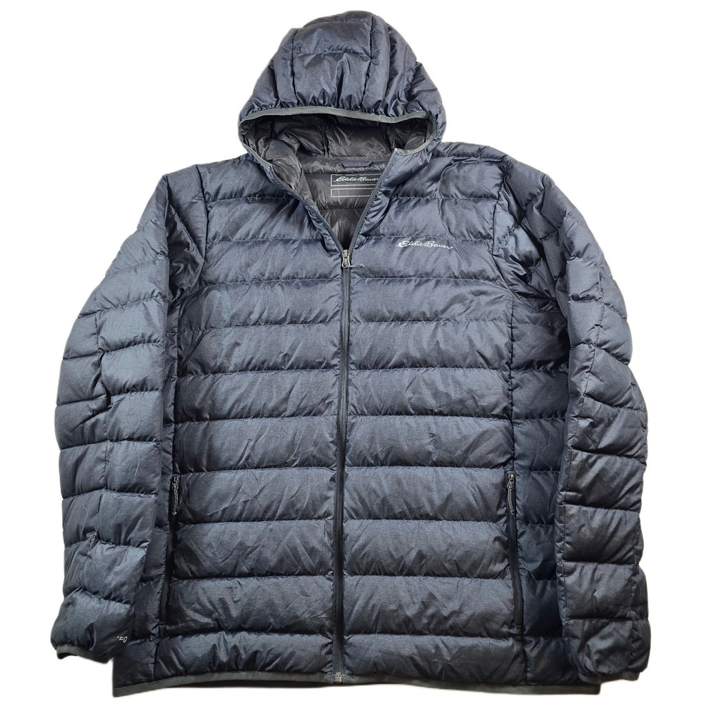 Eddie Bauer Down Puffer Jacket Mens XLT XL Tall Gray EB650 Fill Hooded Coat